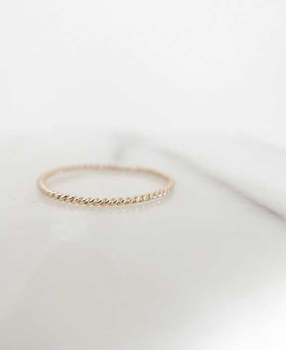 Dainty 14K Gold Filled Twist Ring: Stackable 1mm Band