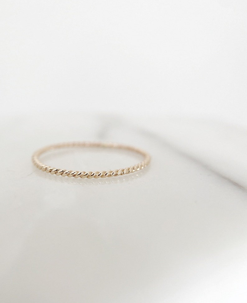 Dainty 14K Gold Filled Twist Band. Stackable Gold Ring. Thin Ring. 1mm Band. image 1