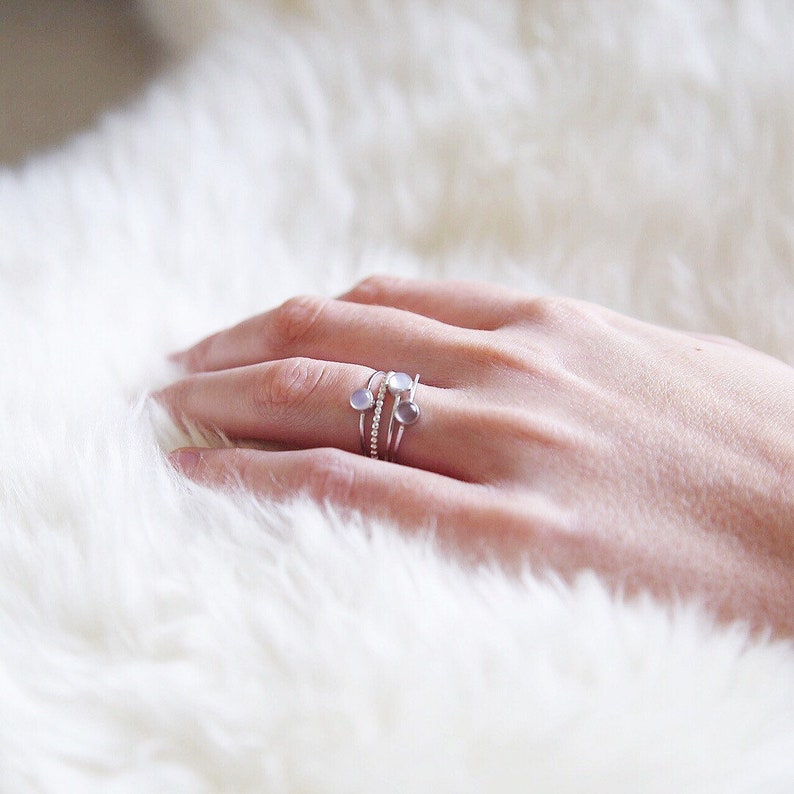 Chalcedony Ring. Sterling Silver. Stackable. Rosecut Cabochon. image 4