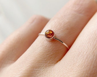 Silver Amber Ring, Sterling Silver Amber, Dainty Silver Ring, Stacking Ring, Thin Ring.