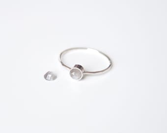 Grey Moonstone Ring. Sterling Silver. Rose Cut Gemstone. Stacking Ring.