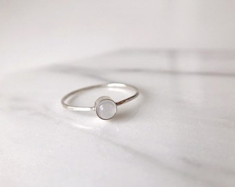 Chalcedony Ring. Sterling Silver. Round Gemstone. Stacking Ring.