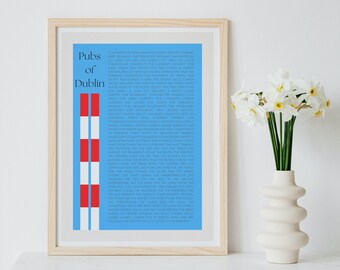 Dublin Pubs Minimal Wall Art Print || Downloadable Digital File, Ireland Poster, Travel, Typography, Ireland Home Decor Gift