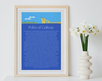 Galway Pubs Minimal Wall Art Print || Downloadable Digital File, Ireland Poster, Travel, Typography, Ireland Home Decor Gift