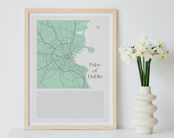 Dublin Pubs Map Minimal Wall Art || Downloadable Digital File, Ireland Poster, Guinness Print, Travel, Typography, Ireland Home Decor Gift