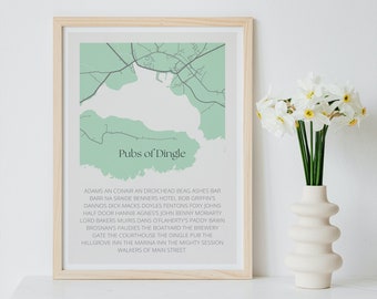 Dingle Pubs Map Minimal Wall Art || Downloadable Digital File, Ireland Poster, Guinness Print, Travel, Typography, Ireland Home Decor Gift