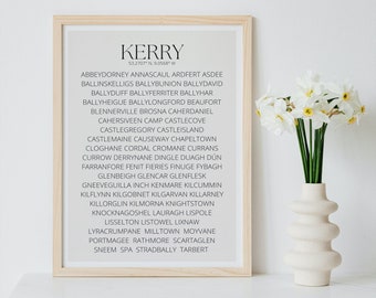 Irish Wall Art Kerry Print || Downloadable Digital File, Ireland Poster, Towns & Villages, Travel, Typography, Minimal Home Decor Gift