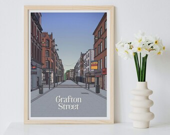 Dublin Grafton Street Wall Art Print Travel Poster || Downloadable Digital File, Ireland Poster, Travel Gift, Ireland Home Decor Gift