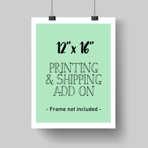 12" x 16" inch PRINTING ADD ON, impresiones de arte de vivero, arte de pared personalizado, cartel de nacimiento, retrato personalizado ilustrado, impresión y entrega