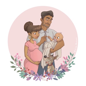 custom family portrait drawing from photo, custom pet illustration gift idea, printable wall art, custom wall art print, Wedding gift idea