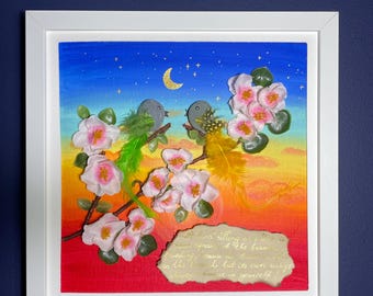 Pebble Art Friends, Friendship Pebble Art, Pebble wall art, pebble picture, pebble art frame, sunset painting, pebble tree, pebble birds
