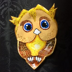Mother’s Day gift, owl spoon rest, handmade owl ring dish, personalised jewellery dish, functional art, owl keepsake