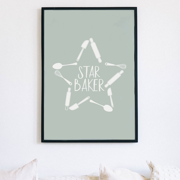 Great British Bake Off Print, Star Baker Print, Great British baking inspired prints, digital download, kitchen art,bake off party