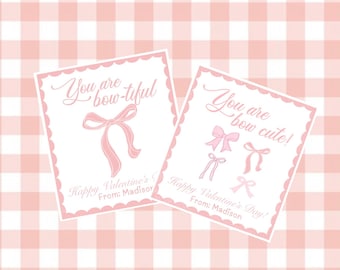 Coquette Valentines: Pink Bow Class Valentines (Printable)
