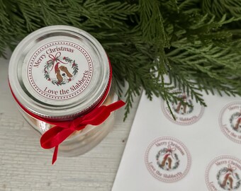 Personalized Christmas Labels: Basset Hound Dog, 2 inch (Digital Download)