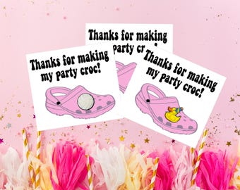 Croc Party Favor Taggar: Skoberlocker Presentkort (Digital nedladdning, PDF/PNG-filer)
