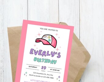 Trucker Hat Birthday Invitation: Customizable Pink Hat Bar Party Invite (Digital Download)