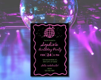 Neon Disco Birthday Party Invitation: Customizable Glow Party (Digital Download)