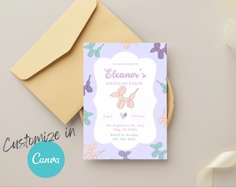 Pastel Birthday Invitation: Balloon dog Customizable invite (Digital Download)