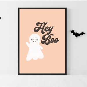Hey Boo Cute Halloween Print, Pink Halloween decor, Instant Download, Halloween Party printable, Cute Spooky Decor, Pastel Halloween