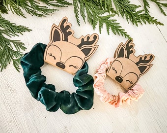 Christmas Reindeer Scrunchie Tag: Fold Over Printable (Digital Download)