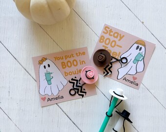 Editable Halloween gift tag, printable Halloween gift card, Boujee ghost, Halloween class gift, printable, non-candy Halloween gift