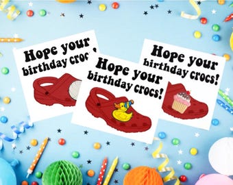 Croc Birthday Card: Shoe Charm Gift Tags (Digital Download)