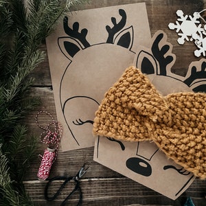 Cartão de exibição imprimível para aquecedores de ouvido e tiaras, cartões de exibição de renas de Natal para tiaras mais quentes de ouvido