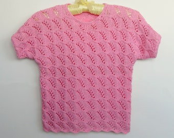 Handmade Cotton Knit Girl's T-Shirt: Openwork Summer Top