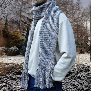 Knitted Scarf, Melange Long Shawl with Fringes, Unisex Scarf, Soft Stretchy Scarf, Knit Accessories