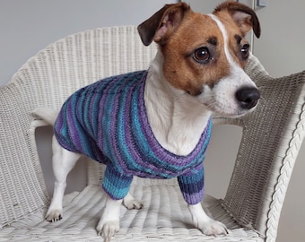 Handmade Knit Dog Sweater: Striped Wool Pet Clothes (M/L)