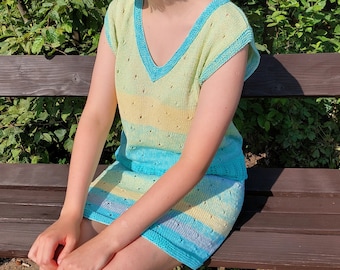 Handmade Ombre Knit Set: Cotton Top and Mini Skirt