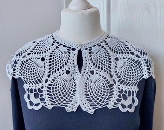 Crochet Collar: White Cotton Lace Neckline Decoration