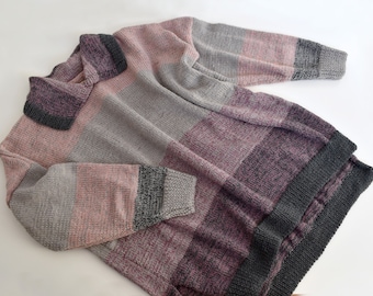 Hand Knit Wool Blend Sweater - XXL Wide Collar Pullover