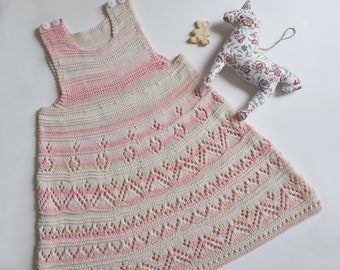 Handmade Cotton Knit Dress: Ombre Openwork Summer Dress (2-3 Years)