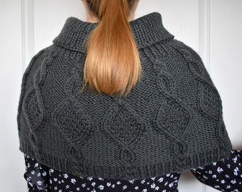 Braided Knit Neck Warmer: Merino Wool Turtleneck Shawl