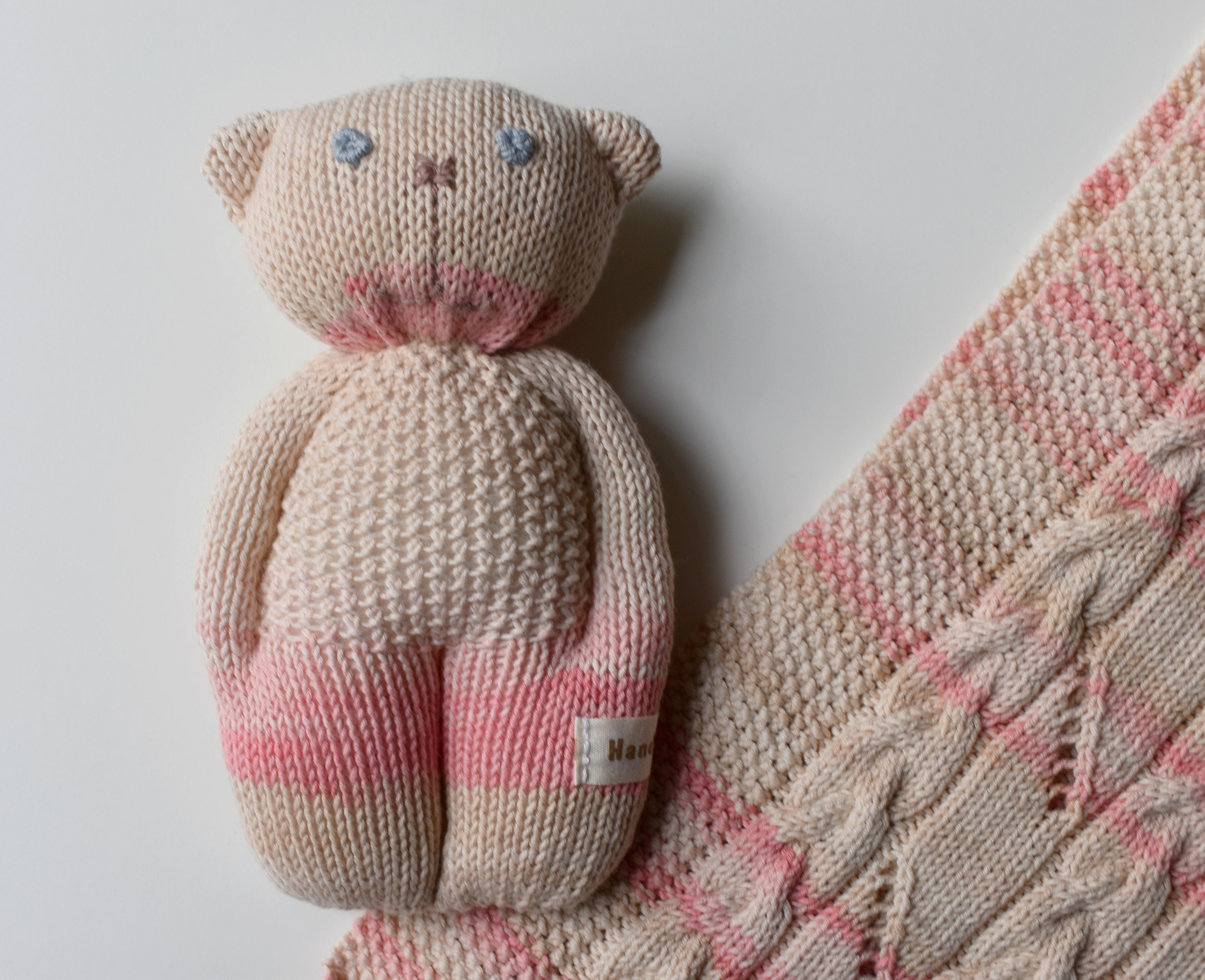 Baby Blanket With Teddy Bear, Knitted Blanket and Soft Toy, Cotton Baby