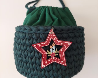 Crochet Basket: Green Handmade Organizer, Gift Container, Home Decoration, Christmas Decoration