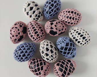 Crochet Eggs, Set of 12 Decorative Pieces, Easter Decors, Easter Tree Ornaments, Home Decoration
