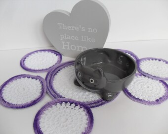 Crochet Doilies Set: Handmade Purple & White Cotton Lace