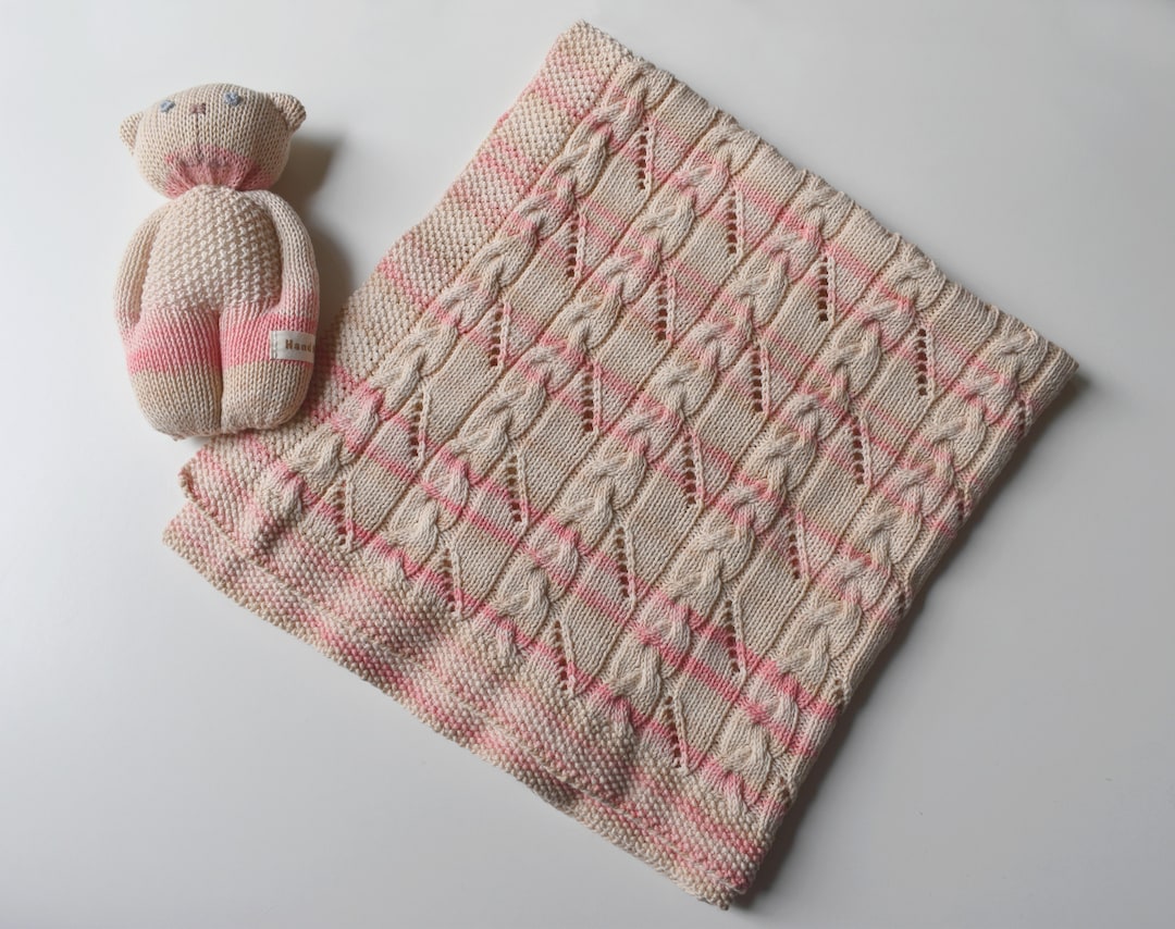 Baby Blanket With Teddy Bear, Knitted Blanket and Soft Toy, Cotton Baby