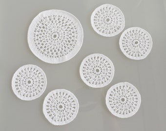 Handmade Crochet Doilies: White Cotton Table Decoration, Set of 7