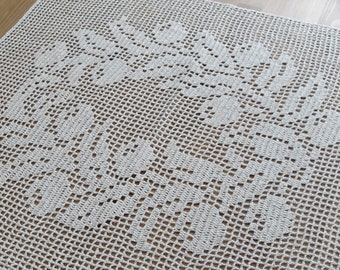 Crochet Doily, White Rectangular Doily 23” x 17”, Cotton Lace, Home Decor