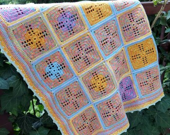Colorful Crochet Baby Blanket: Granny Square Patchwork Cotton Knit