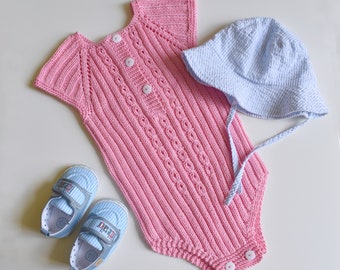 Knitted Cotton Baby Romper: Pink Playsuit, 12-18 Months