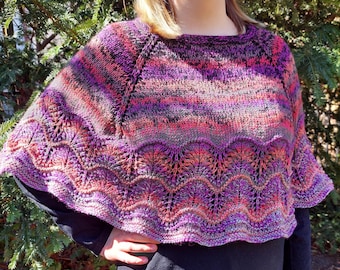 Hand Knitted Poncho: Colorful Wool Cape, One Size (S-XL)