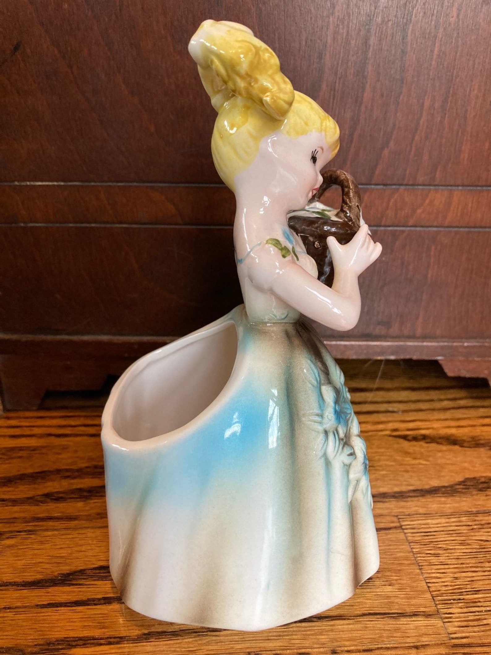 Vintage Enesco Planter E4088 Girl Blonde Hair With Flower Etsy