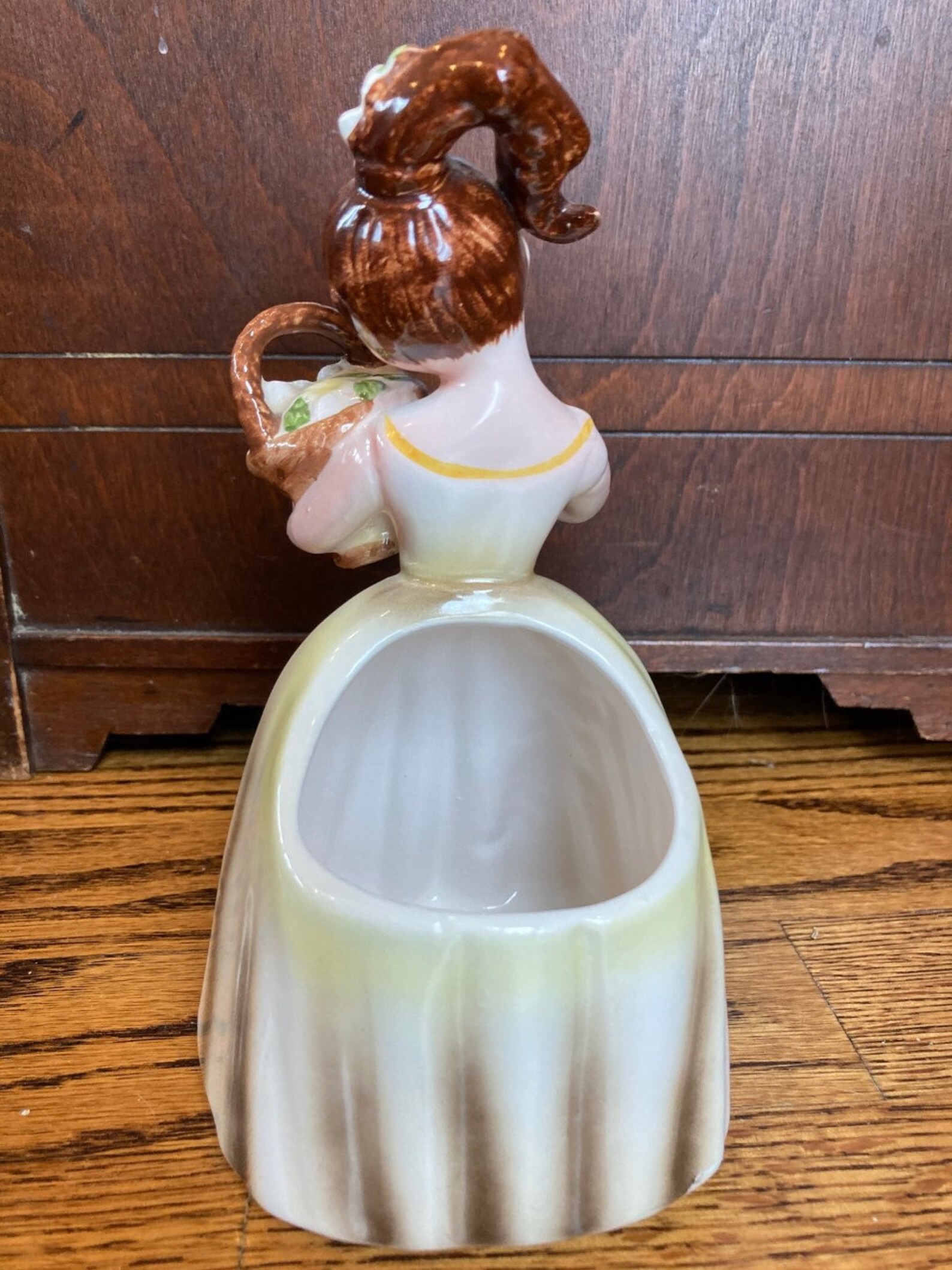Vintage Enesco Planter E4088 Girl Brown Hair With Flower Basket Etsy