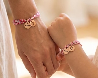 Pulsera personalizada con estampado Liberty, pulsera madre-hija, regalo de cumpleaños personalizado, joyería para niña, regalo del Día de la Madre