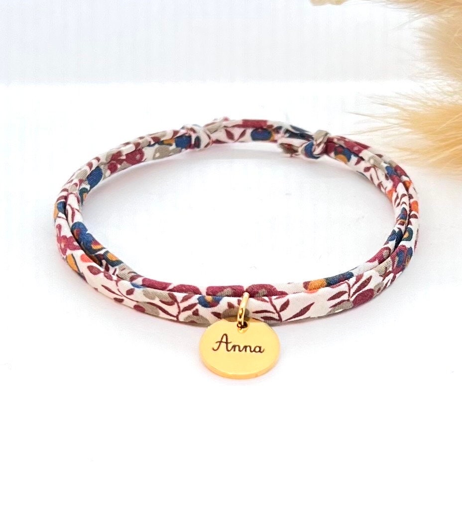Personalized liberty fabric bracelet, personalized gift, first name bracelet, children's jewelry, nanny gift, birth gift